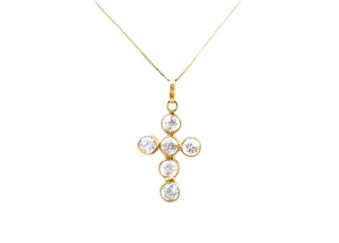 COLLANA CON CROCE IN ORO GIALLO 18 KT E ZIRCONI BIANCHI TAGLIO BRILLANTE
