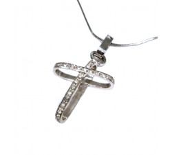 COLLANA CROCE UNISEX IN ORO BIANCO 18 KT CON ZIRCONI BIANCHI TAGLIO BRILLANTE