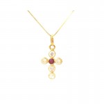 COLLANA CON CROCE IN ORO GIALLO 18 KT CON ZIRCONI E AMETISTA