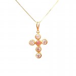 COLLANA CON CROCE IN ORO GIALLO 18 KT CON ZIRCONI BIANCHI E ROSA