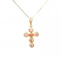 COLLANA CON CROCE IN ORO GIALLO 18 KT DA DOONA CON ZIRCONI BIANCHI E ROSA