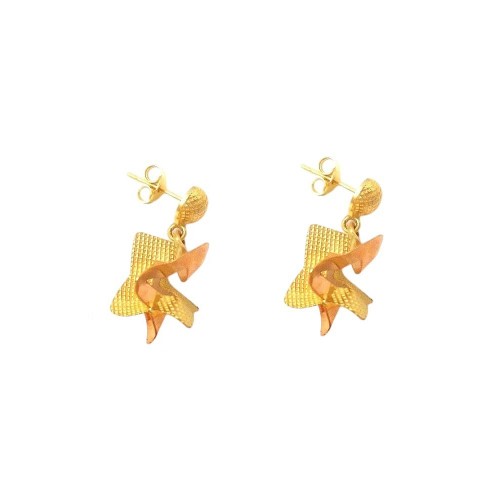 ORECCHINI PENDENTI STILIZZATI IN ORO GIALLO E ROSA 18 KT