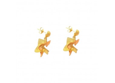 ORECCHINI PENDENTI STILIZZATI IN ORO GIALLO E ROSA 18 KT