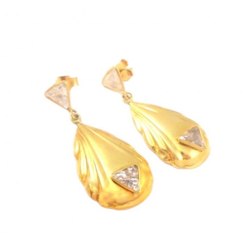 ORECCHINI PENDENTI IN ORO GIALLO 18 KT CON ZIRCONI BIANCHI
