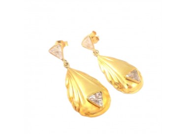 ORECCHINI PENDENTI IN ORO GIALLO 18 KT CON ZIRCONI BIANCHI