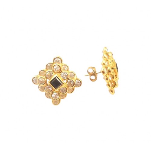 ORECCHINI IN ORO GIALLO 18 KT CON ZIRCONI E ONICE