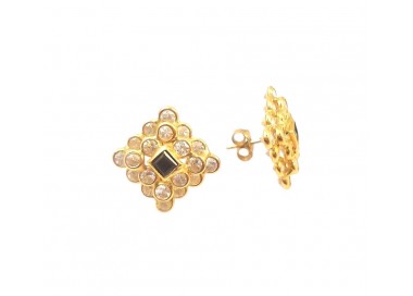 ORECCHINI IN ORO GIALLO 18 KT CON ZIRCONI E ONICE