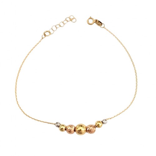 BRACCIALE DONNA CON SFERE A SCALARE IN ORO GIALLO BIANCO E ROSA 18 KT