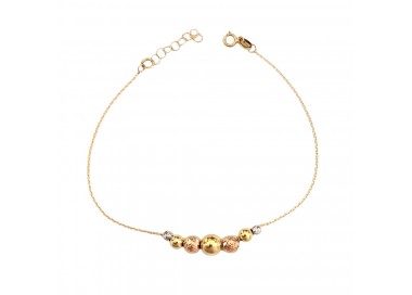 BRACCIALE DONNA CON SFERE A SCALARE IN ORO GIALLO BIANCO E ROSA 18 KT