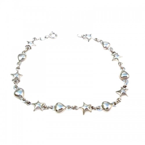 BRACCIALE IN ORO BIANCO 18 KT CON STELLE E CUORI