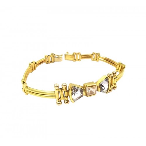 BRACCIALE DA DONNA ORO GIALLO 18 KT CON ZIRCONE E ACQUAMARINA