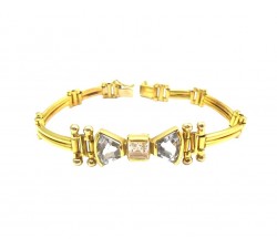 BRACCIALE DA DONNA ORO GIALLO 18 KT CON ZIRCONE BIANCO E ACQUAMARINA