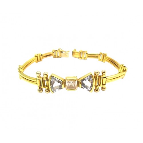 BRACCIALE DA DONNA ORO GIALLO 18 KT CON ZIRCONE BIANCO E ACQUAMARINA