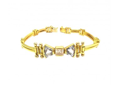BRACCIALE DA DONNA ORO GIALLO 18 KT CON ZIRCONE BIANCO E ACQUAMARINA