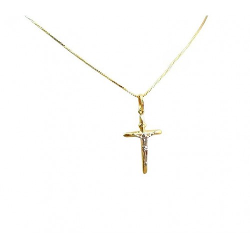 COLLANA CROCIFISSO IN ORO GIALLO E BIANCO 18 KT 