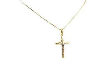 COLLANA CROCIFISSO IN ORO GIALLO E BIANCO 18 KT