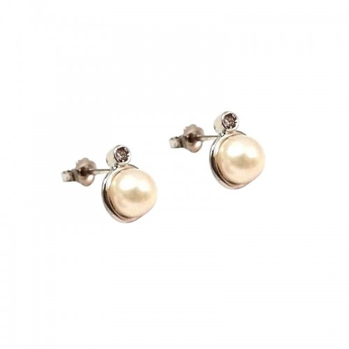ORECCHINI IN ORO BIANCO 18 KT CON PERLE E ZIRCONI