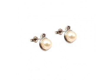 ORECCHINI IN ORO BIANCO 18 KT CON PERLE E ZIRCONI BIANCHI TAGLIO BRILLANTE