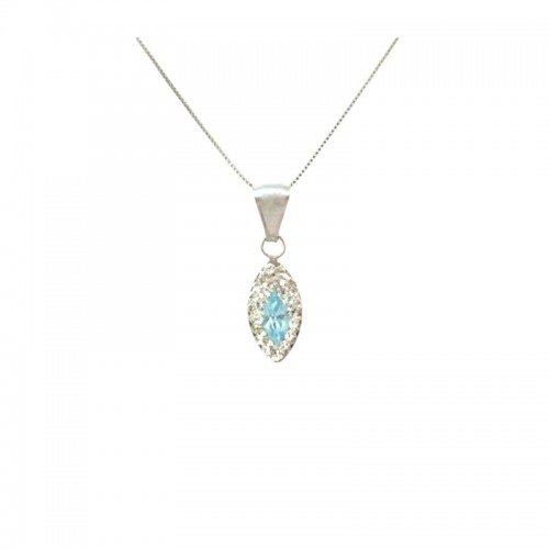 COLLANA E CIONDOLO IN ORO BIANCO 18 KT CON ACQUAMARINA E ZIRCONE TAGLIO BRILLANTE