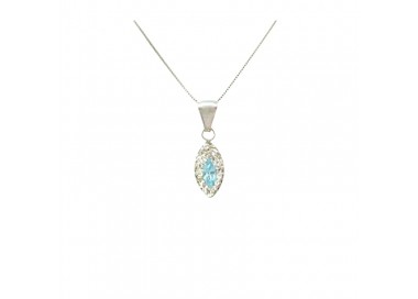 COLLANA E CIONDOLO IN ORO BIANCO 18 KT CON ACQUAMARINA E ZIRCONE TAGLIO BRILLANTE