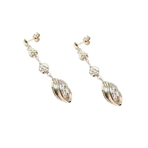 ORECCHINI PENDENTI IN ORO BIANCO 18 KT CON SFERE E ZIRCONI TAGLIO BRILLANTE