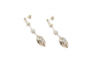 ORECCHINI PENDENTI IN ORO BIANCO 18 KT CON SFERE E ZIRCONI TAGLIO BRILLANTE