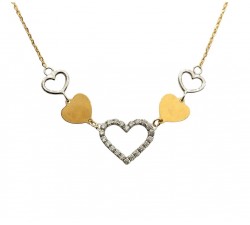 COLLANA DA DONNA CUORE IN ORO BIANCO E GIALLO 18 KT CON ZIRCONI TAGLIO BRILLANTE