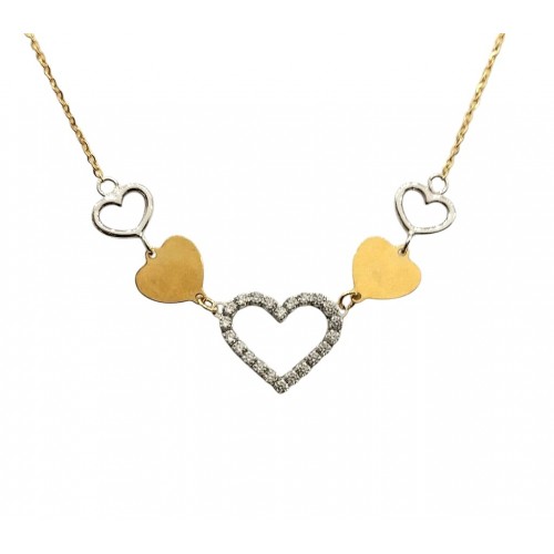 COLLANA DA DONNA CUORE IN ORO BIANCO E GIALLO 18 KT CON ZIRCONI TAGLIO BRILLANTE