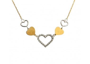 COLLANA DA DONNA CUORE IN ORO BIANCO E GIALLO 18 KT CON ZIRCONI TAGLIO BRILLANTE