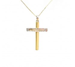 COLLANA UNISEX CON CROCE IN ORO GIALLO E BIANCO 18 KT