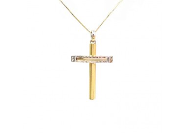 COLLANA UNISEX CON CROCE IN ORO GIALLO E BIANCO 18 KT