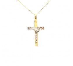 COLLANA UNISEX CON CROCIFISSO IN ORO GIALLO E BIANCO 18 KT