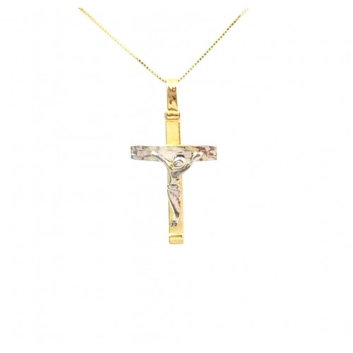 COLLANA UNISEX CON CROCIFISSO IN ORO GIALLO E BIANCO 18 KT