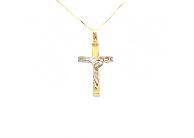 COLLANA UNISEX CON CROCIFISSO IN ORO GIALLO E BIANCO 18 KT
