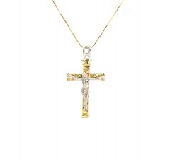 COLLANA UNISEX CON CROCIFISSO IN ORO GIALLO E BIANCO 18 KT