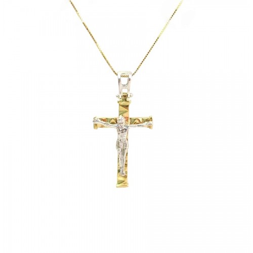 COLLANA UNISEX CON CROCIFISSO IN ORO GIALLO E BIANCO 18 KT