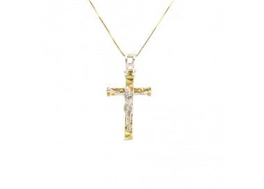 COLLANA CON CROCIFISSO IN ORO GIALLO E BIANCO 18 KT