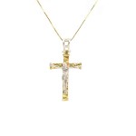 COLLANA UNISEX CON CROCIFISSO IN ORO GIALLO E BIANCO 18 KT