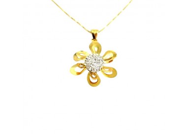 COLLANA DA DONNA CON FIORE IN ORO GIALLO 18 KT CON PAVE' DI ZIRCONI TAGLIO BRILLANTE
