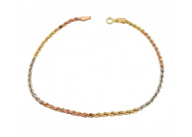BRACCIALE CORDA FUNE IN ORO GIALLO BIANCO E ROSA 18 KT