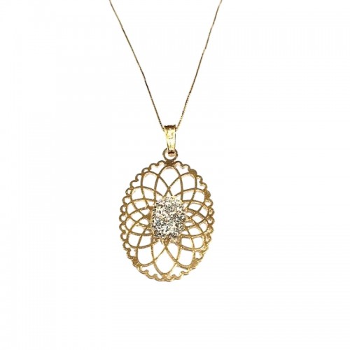 COLLANA DA DONNA CON CIONDOLO IN ORO GIALLO 18 KT E ZIRCONI TAGLIO BRILLANTE 