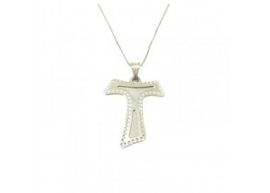 COLLANA CON CROCE TAU IN ORO BIANCO 18 KT