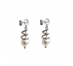 ORECCHINI PENDENTI IN ORO BIANCO 18 KT CON PERLE BIANCHE