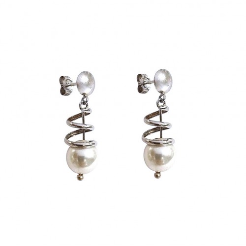 ORECCHINI PENDENTI IN ORO BIANCO 18 KT CON PERLE BIANCHE