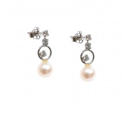 ORECCHINI PENDENTI IN ORO BIANCO 18 KT CON PERLE E ZIRCONI TAGLIO BRILLANTE