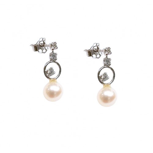 ORECCHINI PENDENTI IN ORO BIANCO 18 KT CON PERLE E ZIRCONI TAGLIO BRILLANTE