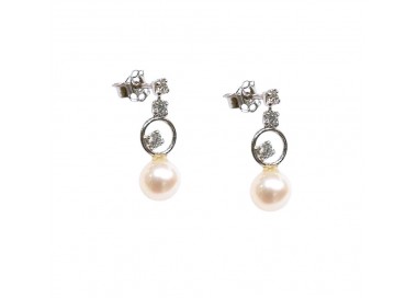ORECCHINI PENDENTI IN ORO BIANCO 18 KT CON PERLE E ZIRCONI TAGLIO BRILLANTE