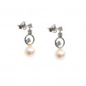 ORECCHINI PENDENTI IN ORO BIANCO 18 KT CON PERLE E ZIRCONI TAGLIO BRILLANTE