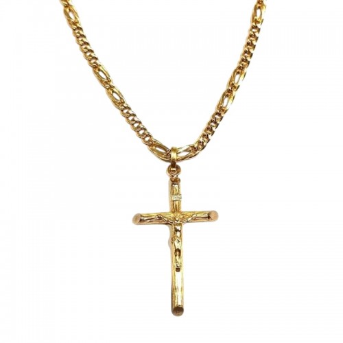 COLLANA CATENA IN ORO GIALLO 18 KT CON CROCIFISSO