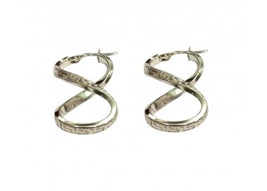 ORECCHINI CERCHI INFINITO IN ORO BIANCO 18 KT CON GRECA